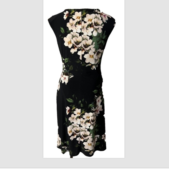 Ralph Lauren Dress 10 Black Pink Green Floral Washable Stretch Career Church - Picture 3 of 11